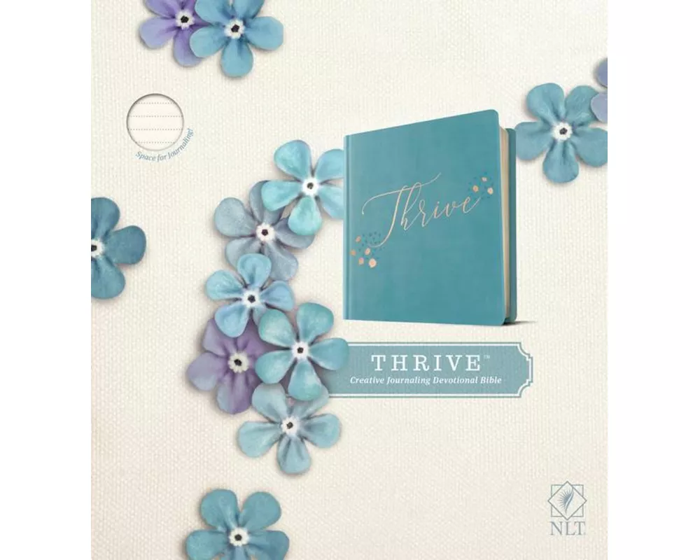 NLT Thrive Creative Journaling Devotional Bible (Hardcover Leatherlike, Teal Blue with Rose Gold)