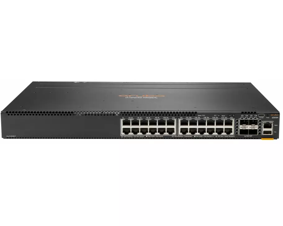 HPE Aruba 6300F Switch, 24 Port 1GbE and 4 Port SFP56, Layer 3, Stackable, 1U, One Touch Deployment with CX Mobile App, NetEdit