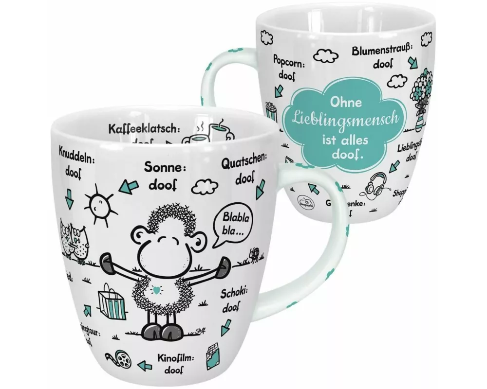 Sheepworld 46508 Tasse Ohne Lieblingsmensch ist alles doof, Wolke, 45 cl, Blau, Geschenktasse