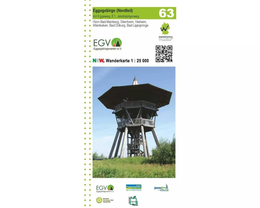 Eggegebirge (Nordteil) mit Eggeweg, E1, Jakobspilgerweg Blatt 63, topographische Wanderkarte NRW
