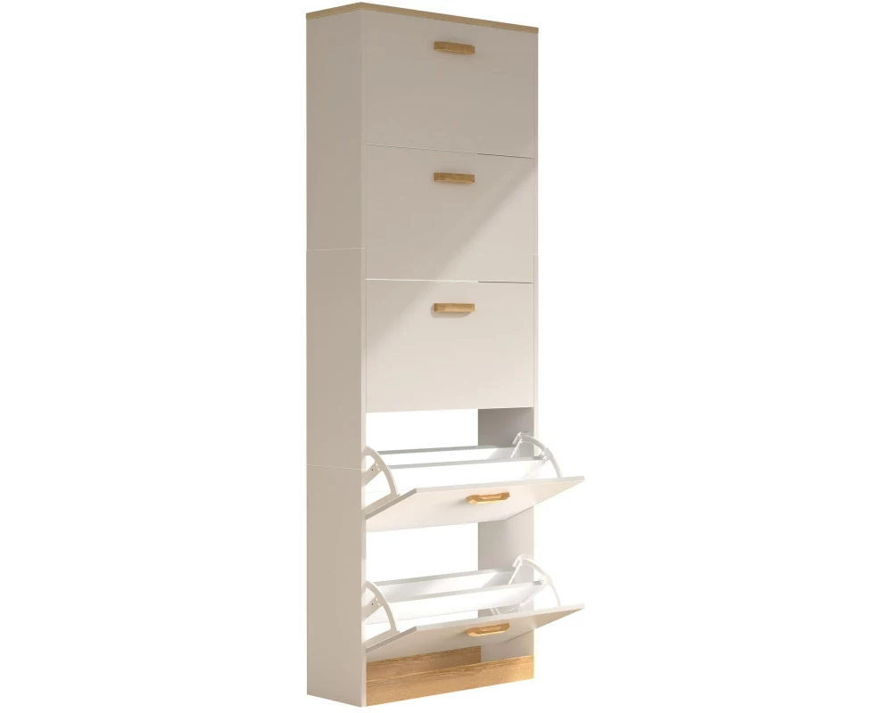 VCM Schuhschrank Halom XL 59 x 170 cm, Weiss/Honig-Eiche