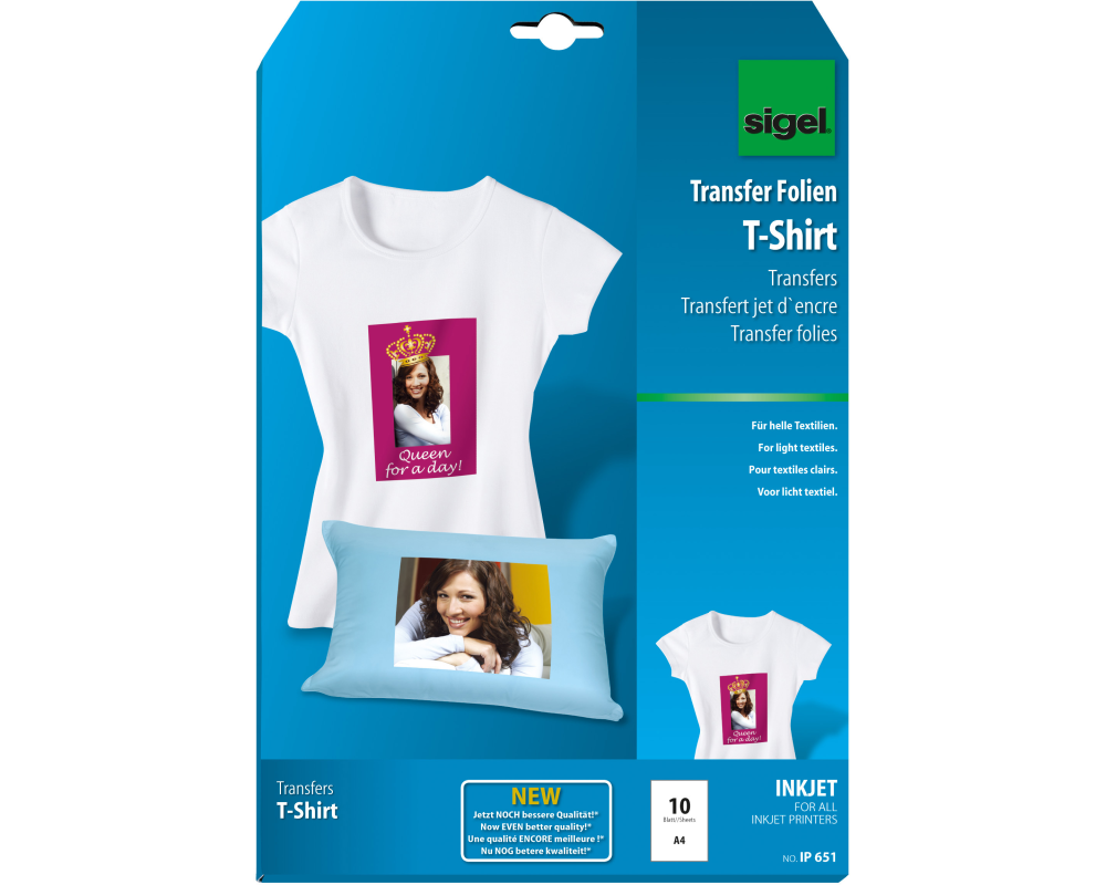 SIGEL Inkjet-Transfer T-Shirt A4 IP651 helle Textilien 10 Blatt