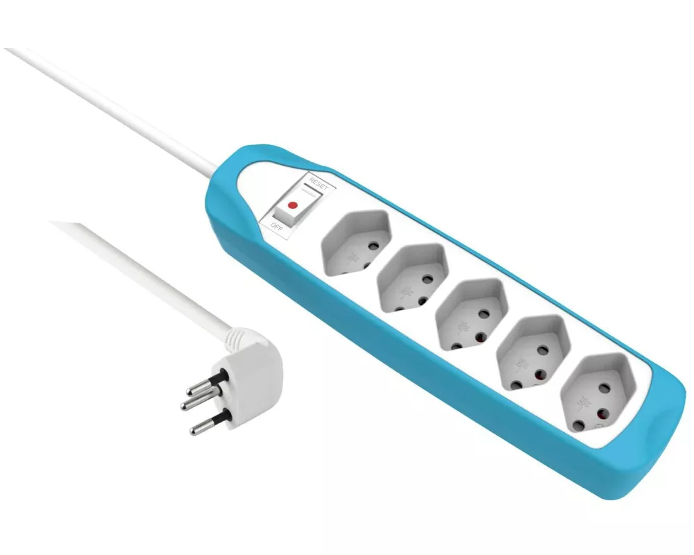Schönenberger Steckdosenleiste 5x T13 Weiss / Blau