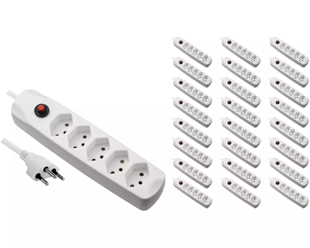 FURBER.power Steckdosenleiste mit Überlastschutz 5x T13, 5 Stück, Weiss