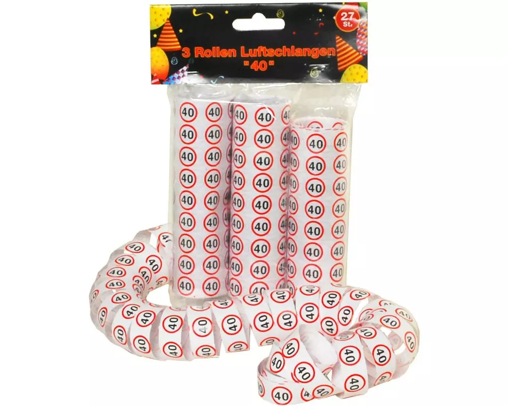 Trendcompany Luftschlangen 40. Geburtstag 3 Rollen, 27 Stück