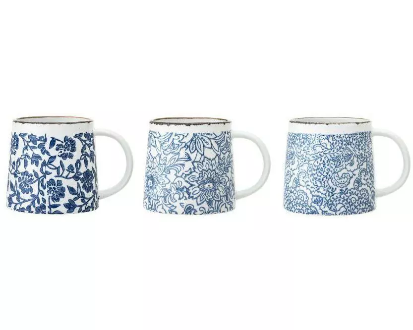 Bloomingville Kaffeetasse Molly 400 ml, 3 Stück, Blau/Weiss