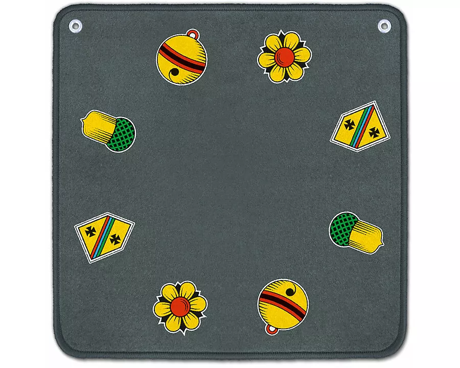 Jassteppich grau mit deutschen Motiven