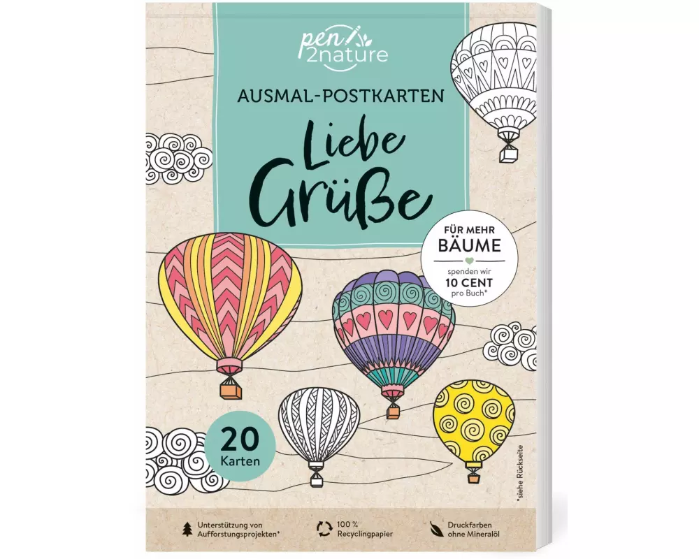 Ausmal-Postkarten Liebe Grüße | 20 Karten