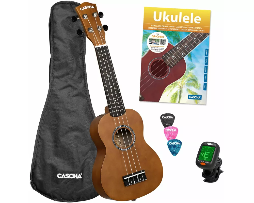 Soprano Ukulele Linden Set (incl. incl. 4 languages Method (DE/EN/FR/ES), Bag unpadded, 3 Picks, Tuner) **