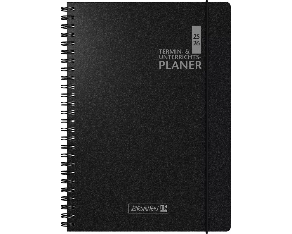 BRUNNEN Termin- & Unterrichtsplaner (2025/2026), 2 Seiten = 1 Woche, A4, 224 Seiten, Kunststoff-Einband Baladek, schwarz