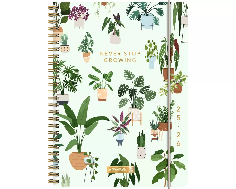 BRUNNEN Schülerkalender (2025/2026) "Little Plants", 2 Seiten = 1 Woche, A5, 208 Seiten, PP-Umschlag, mehrfarbig