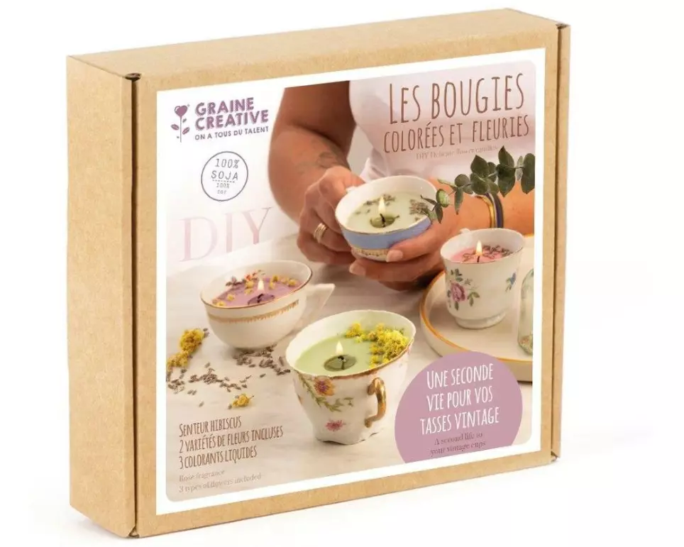 Graine Créative Kerzen-Set farbige Blüten Bunte und blumige Kerzen