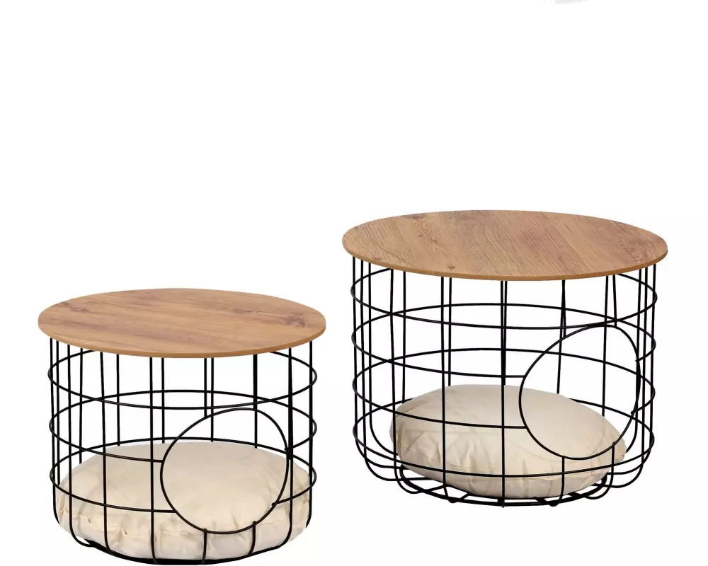 Woody Fashion Couchtisch Cat Ø 44/54 cm, 2 Stück, Nature/Schwarz