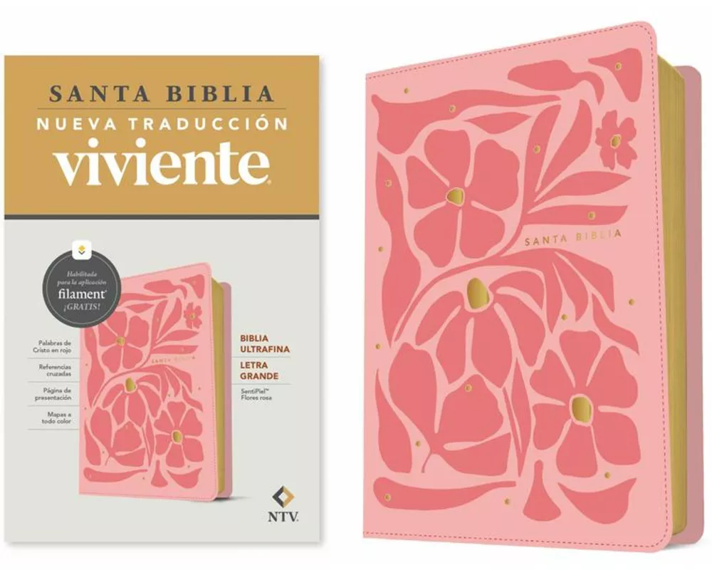 Biblia Ultrafina Ntv, Letra Grande Con Filament (Sentipiel, Flores Rosa, Letra Roja)