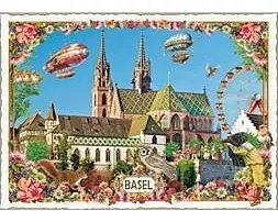 Städte-Postkarte. Sweet Memories Cities / Basel - Münster / quer