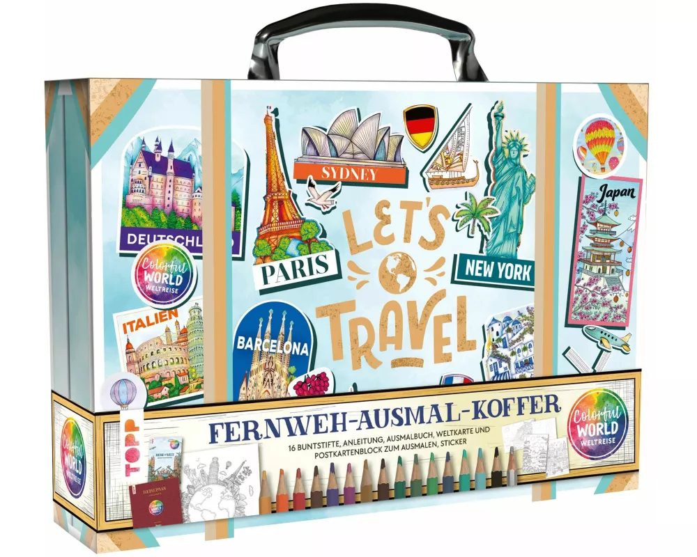 Colorful World Weltreise - Fernweh-Ausmal-Koffer