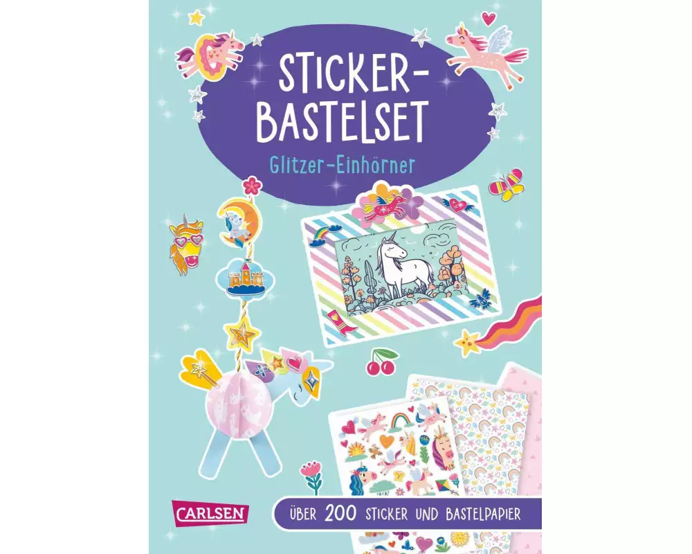 Bastelset für Kinder: Sticker-Bastelset: Glitzer-Einhörner