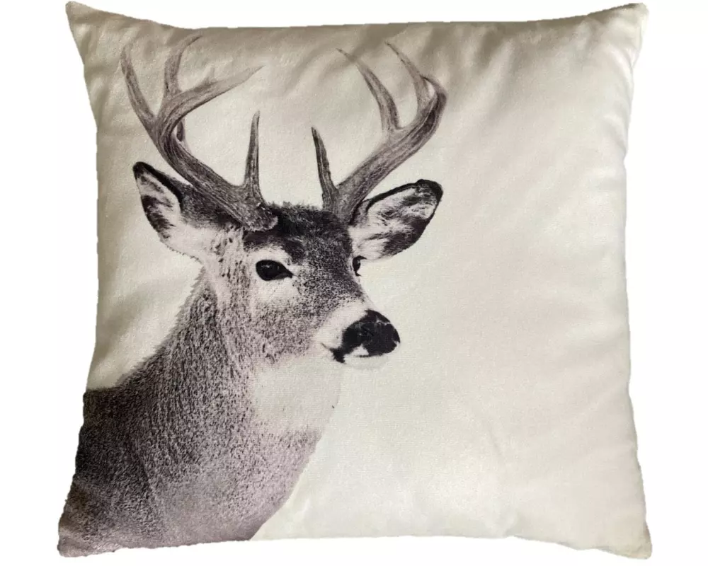 Dameco Kissen gefüllt Hirsch 40 x 40 cm, Beige/Grau