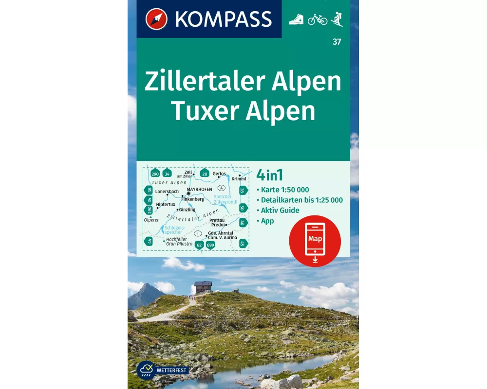 KOMPASS Wanderkarte 37 Zillertaler Alpen, Tuxer Alpen 1:50.000