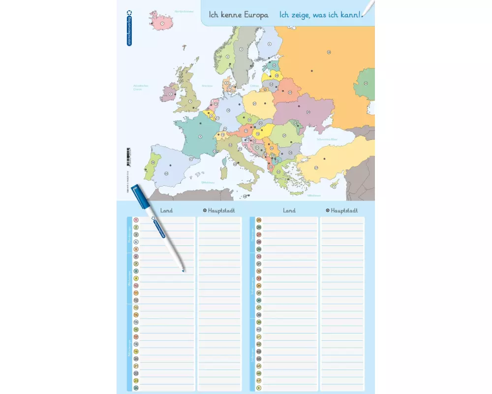 Ich kenne Europa - Länder und Hauptstädte - Lerntafel mit Stift