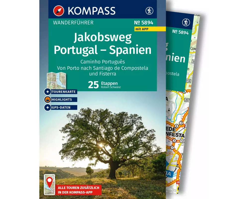 KOMPASS Wanderführer Jakobsweg Portugal – Spanien, 25 Etappen mit Extra-Tourenkarte