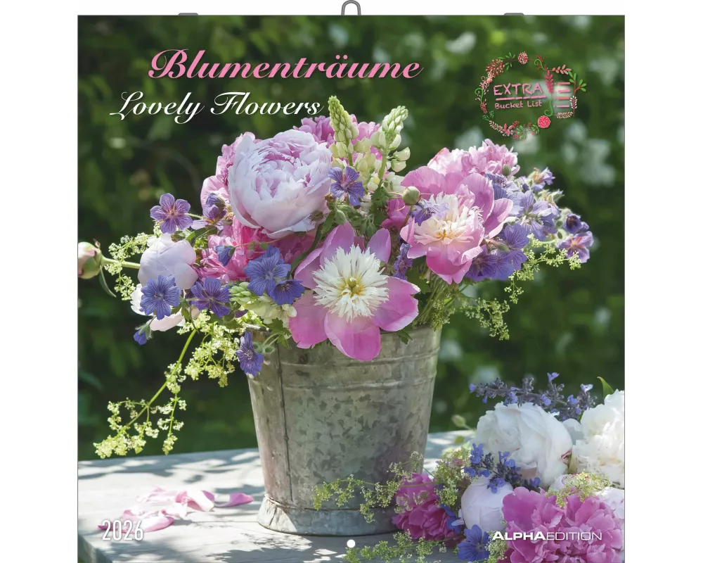 Alpha Edition - Blumenträume 2026 Broschürenkalender, 30x30cm, Wandkalender mit Platz für Notizen und Termine, hochwertige Bildmotive, Mondphasen, Mon