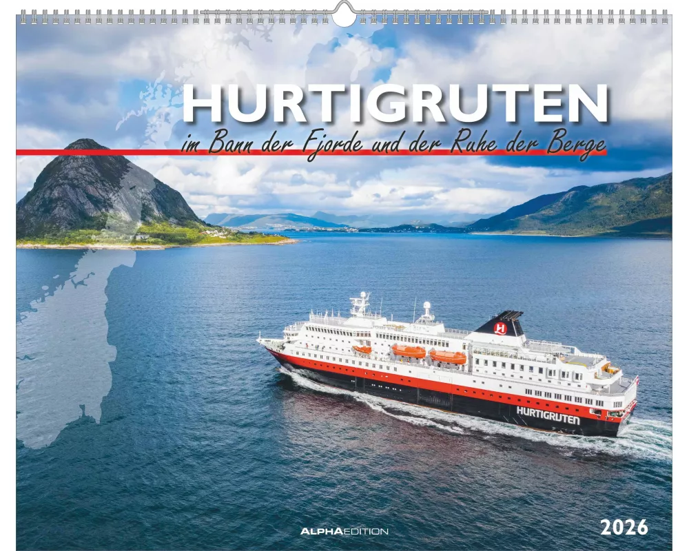 Alpha Edition - Hurtigruten 2026 – Wandkalender 52×42,5 cm mit 12 faszinierenden Norwegen-Motiven entlang der Hurtigruten-Route, dekorativer Monatskal