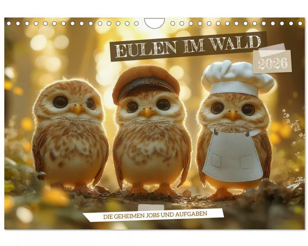 Eulen im Wald - Die geheimen Jobs und Aufgaben (Wandkalender 2026 DIN A4 quer), CALVENDO Monatskalender