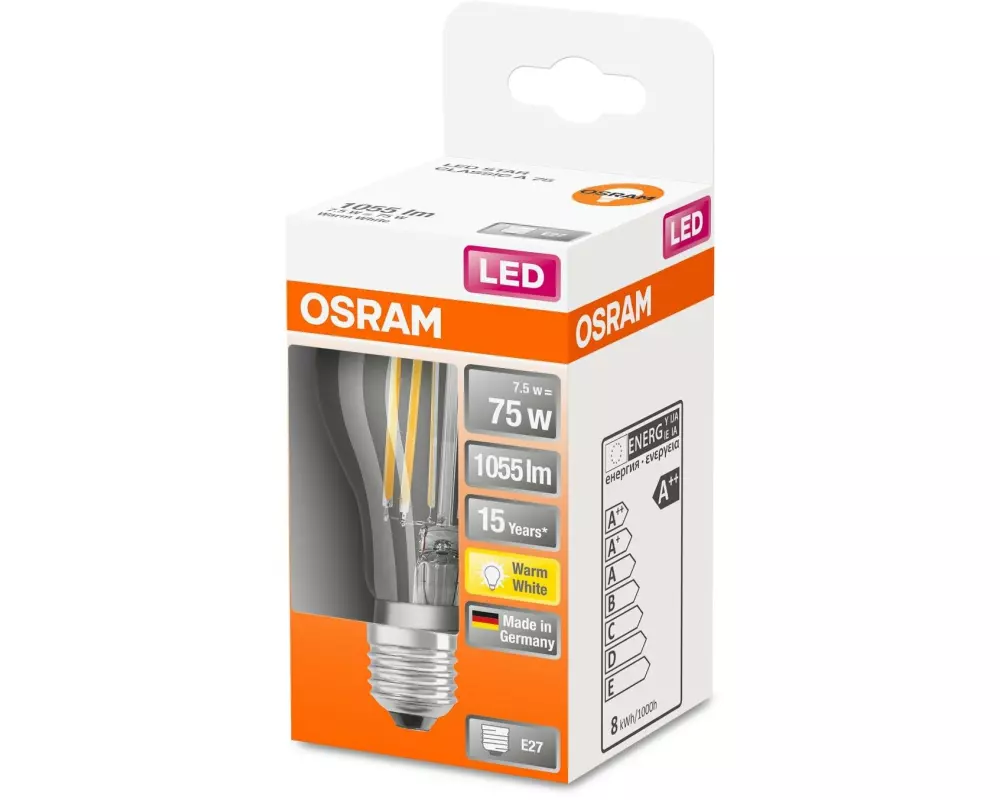 OSRAM Lampe Star Filament, 7.5W, E27, Warmweiss (WW)