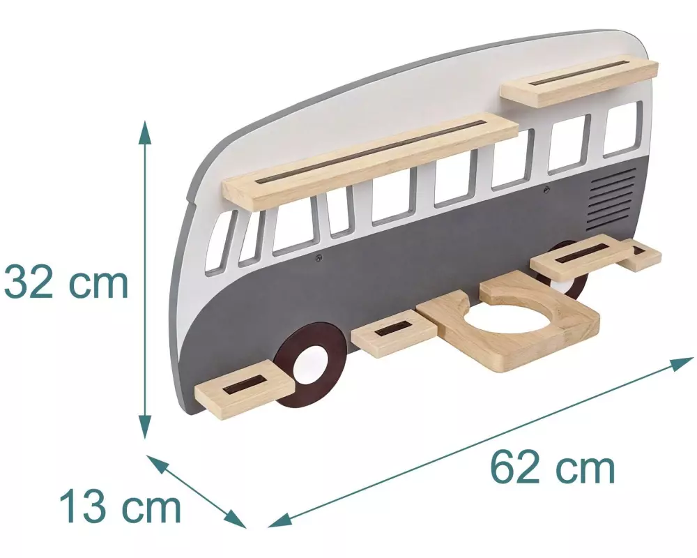 relaxdays Toniebox-Regal Bus, MDF / Holz, Grau / Hellbraun