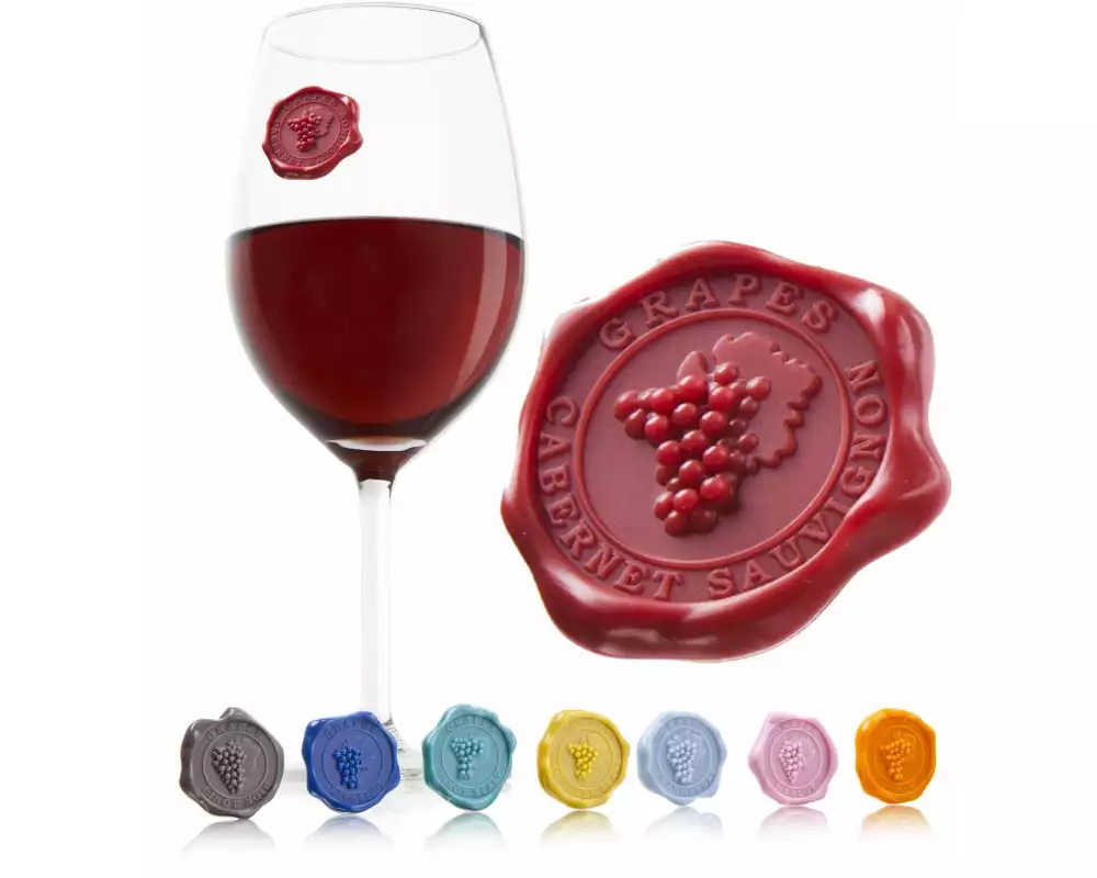 Vacuvin Glasmarkierer Classic Weinsiegel, 8 Stück, Mehrfarbig