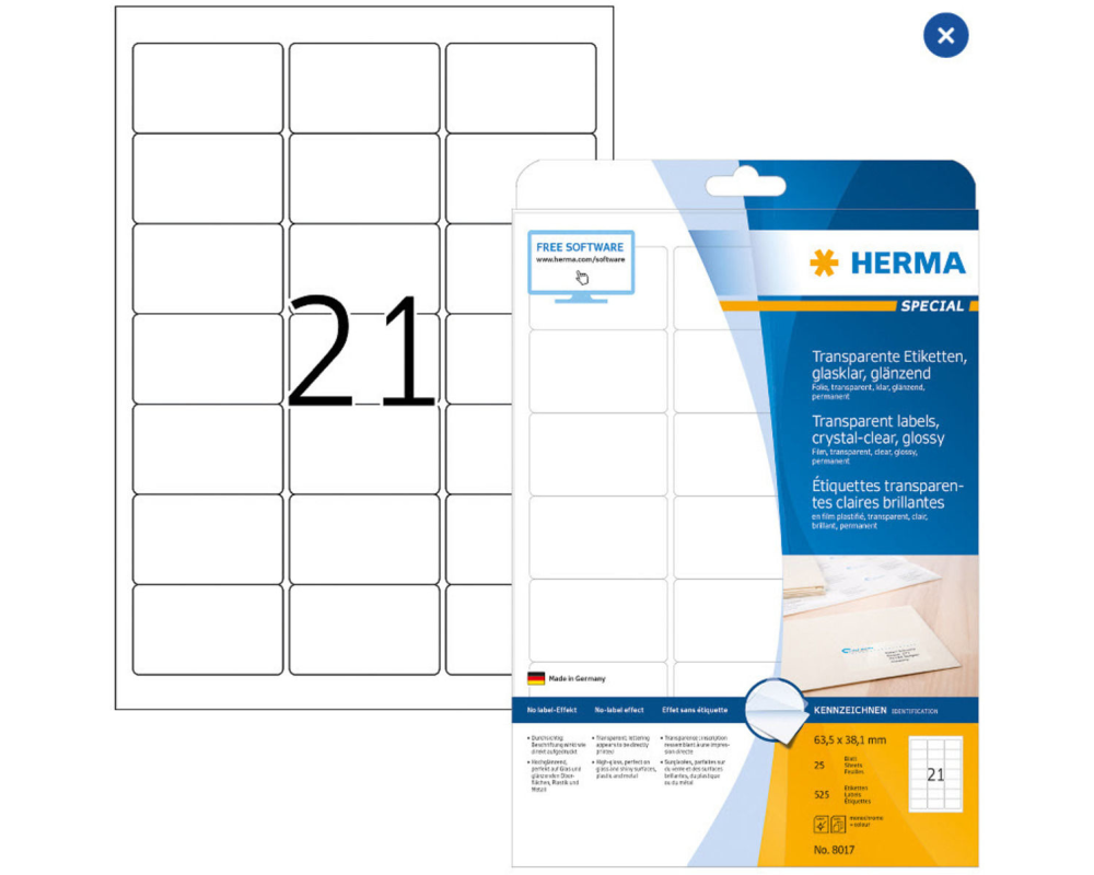 HERMA Folien-Etiketten 63.5 x 38.1 mm, 25 Blatt