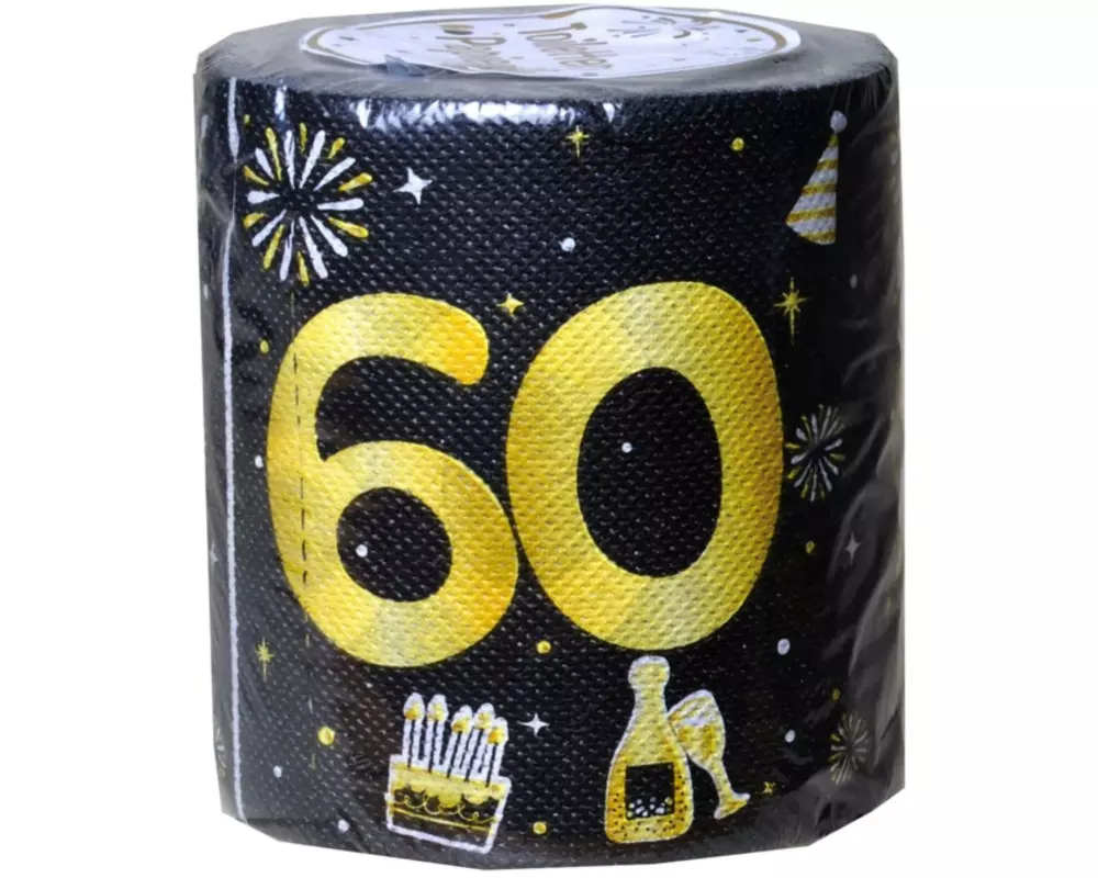 Trendcompany Toilettenpapier 60. Geburtstag, Schwarz, Gold, 10 cm x 25 m