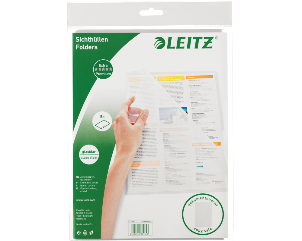 LEITZ Premium Sichtmappe PVC A4 41006003 transparent 5 Stück
