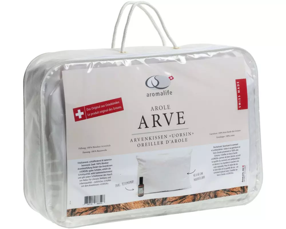 Aromalife Klassisches Kopfkissen UORSIN Arve, 40 x 60 cm