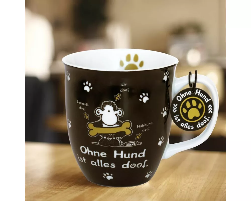 Sheepworld 45704 Tasse mit Motivdruck "Ohne Hund ist alles doof.", mit Geschenktag