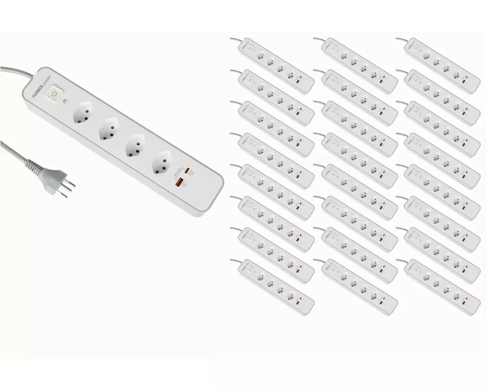 FURBER.power Steckdosenleiste 4 x T13, USB-C, USB-A, 25 Stück
