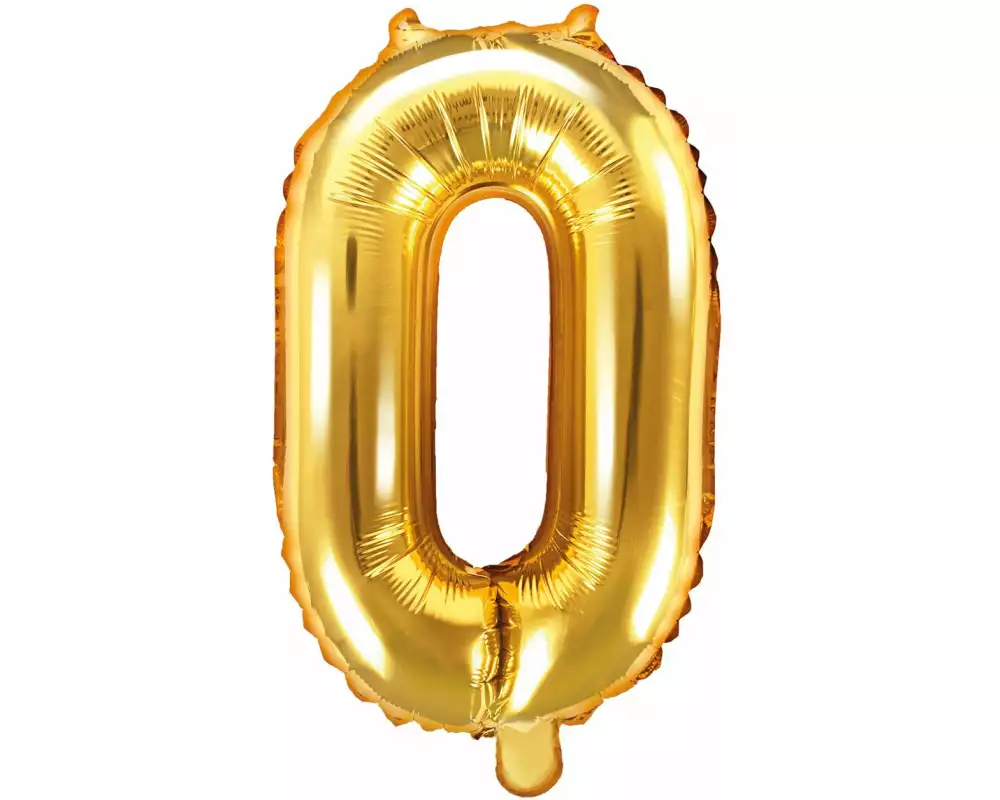 Partydeco Folienballon Zahl 0 klein 35 cm, gold, 1 Stück