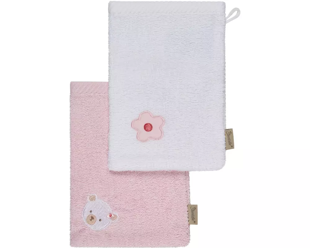 Sterntaler Waschlappen 2er Bär Betty Rosa/Weiss