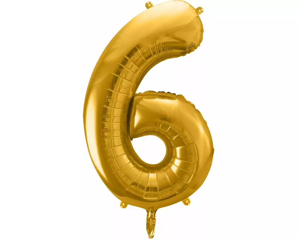 Partydeco Folienballon Zahl 6 gross 86 cm, gold, 1 Stück
