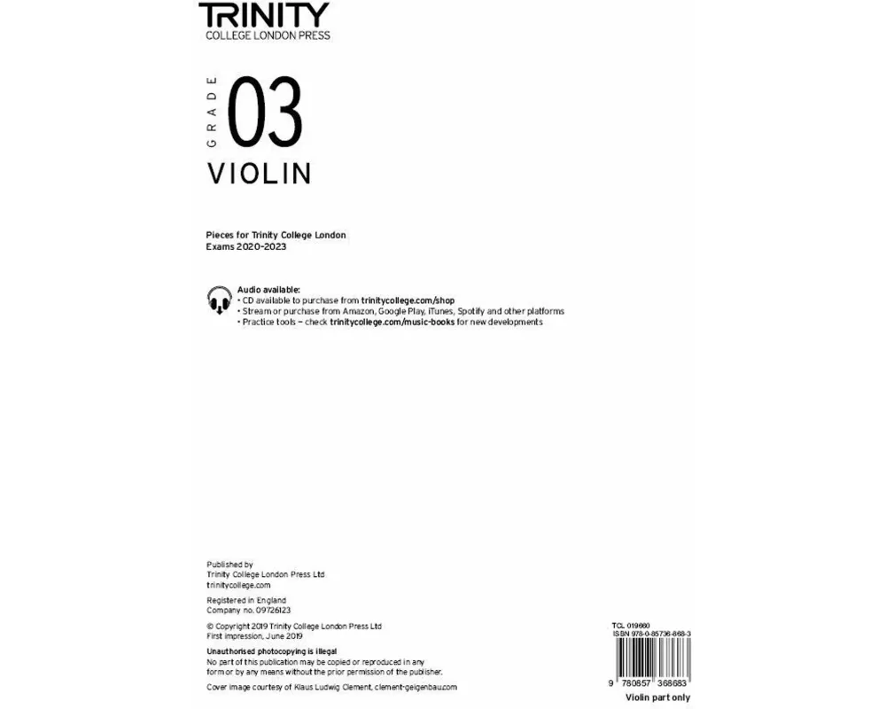 Trinity College London Violin Exam Pieces From 2020: Grade 3 (part only)
