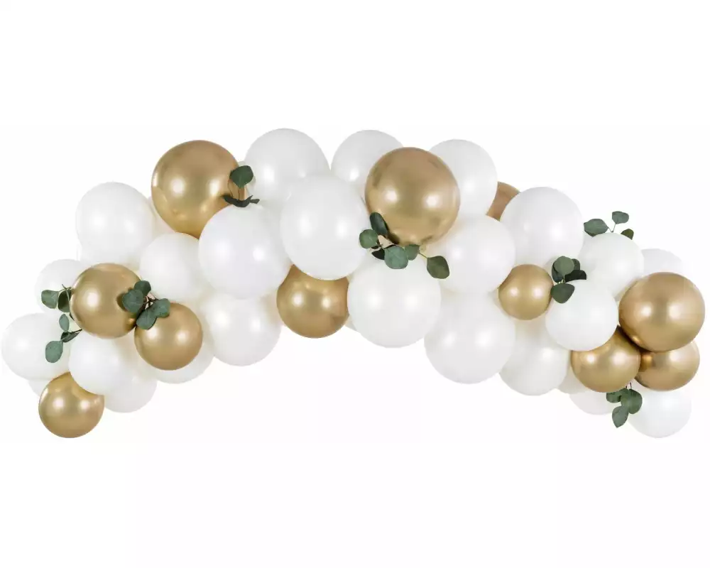 Partydeco Luftballon Girlande Weiss-Gold 2 m, 60 Ballons