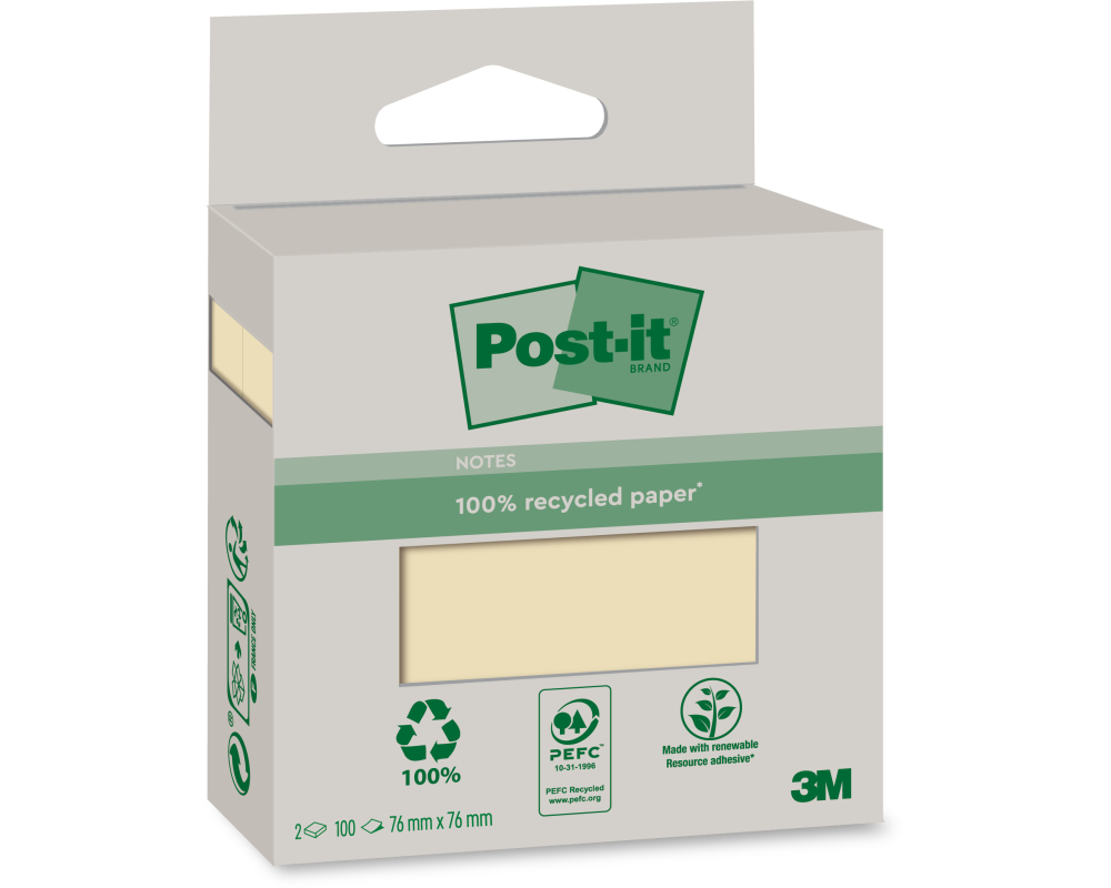 POST-IT Haftnotizen Recycling 76x76mm 6820R-2Y gelb 2x100 Blatt