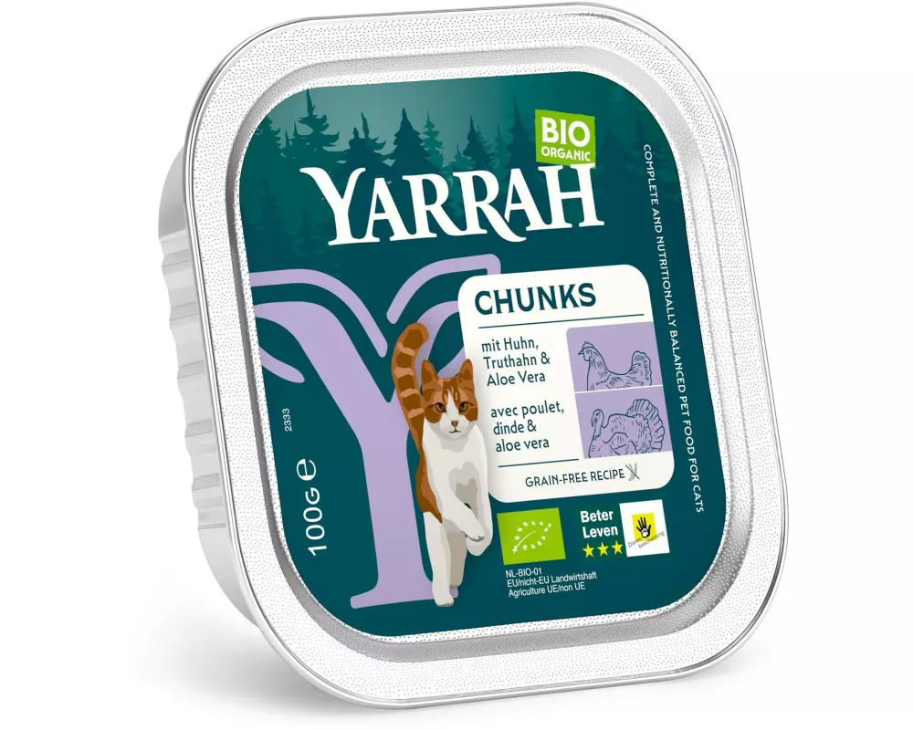 Yarrah Bio-Nassfutter Bio Chunks mit Huhn & Truthahn 16x 100 g
