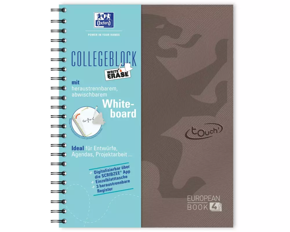 Oxford Notizheft Touch Collegeblock, A4 +, Dot, Braun
