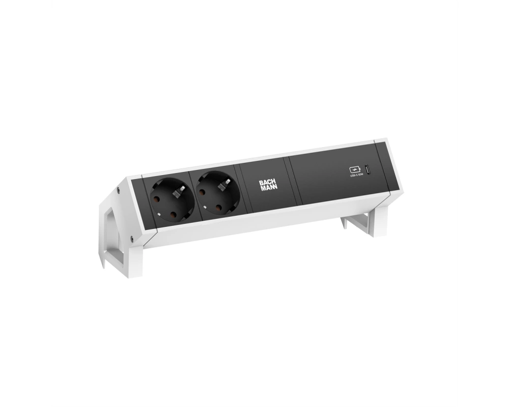 BACHMANN DESK2 2xSchutzkontakt USB C, USB Charger 60W 0,2m GST18 weiss