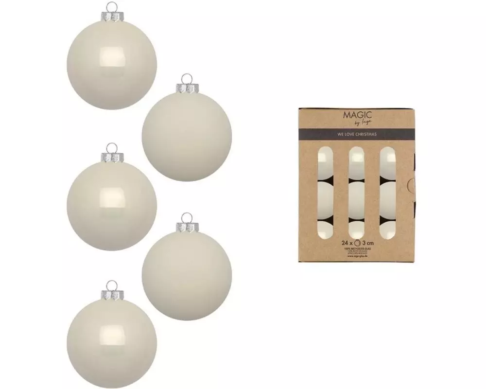 INGES CHRISTMAS DECOR Weihnachtskugel 3 cm Alt Weiss, 24 Stück