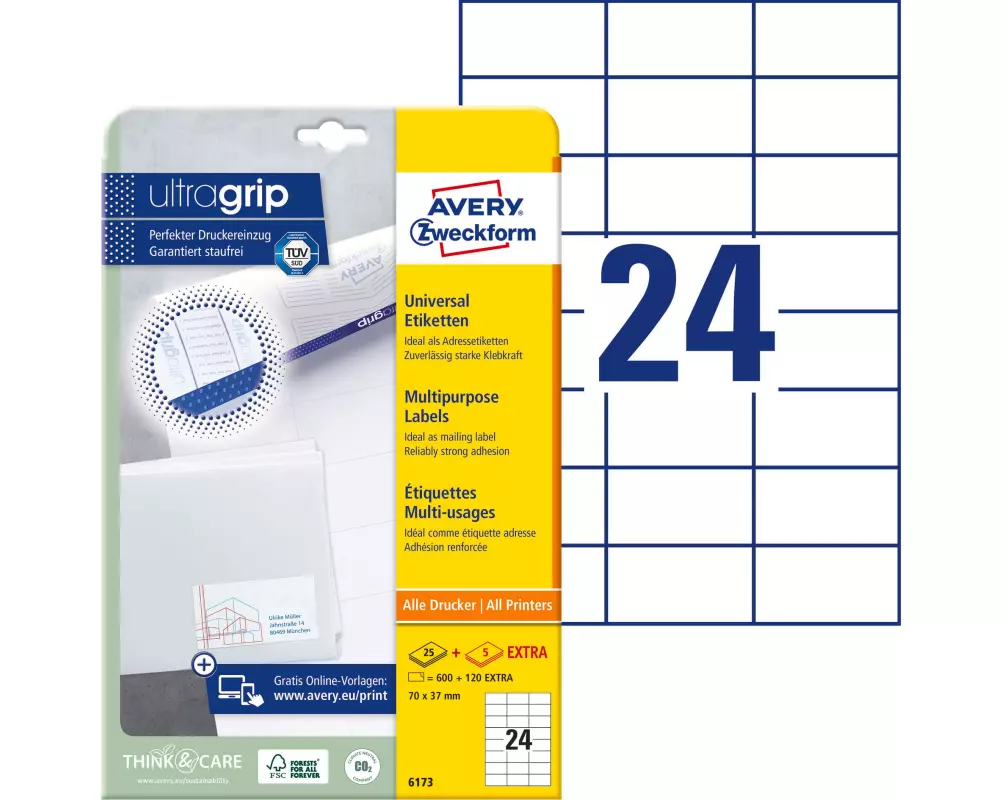 Avery Zweckform Universal-Etiketten 6173 70 x 37 mm, 25 Blatt