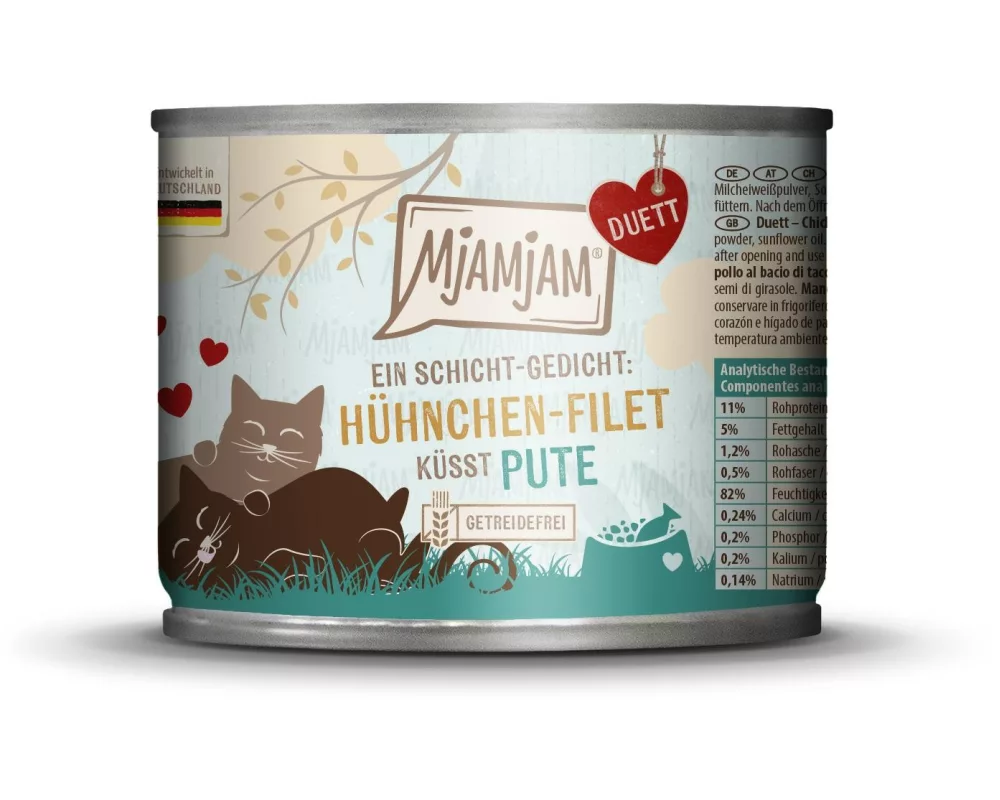 Mjamjam Nassfutter Duett Hühnchen-Filet küsst Pute, 190 g