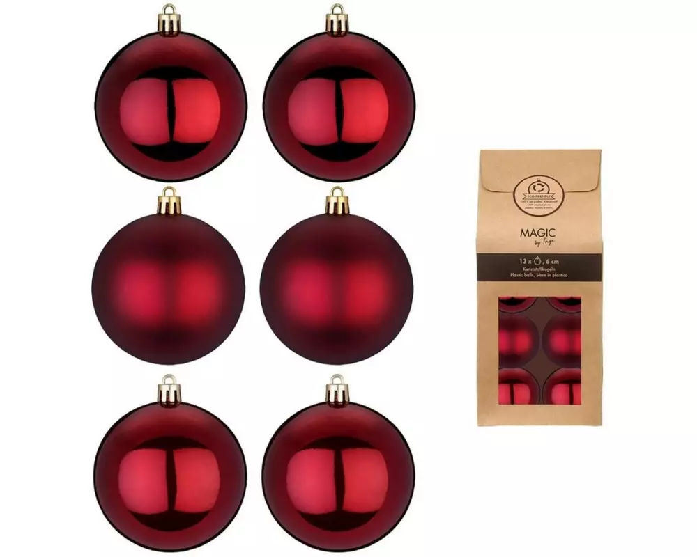 INGES CHRISTMAS DECOR Weihnachtskugel 6 cm Kirschrot, 13 Stück